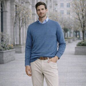 AllSaints Mode Merino Wool Blue Crew Neck Sweater 2XL Lightweight Knit NWOT